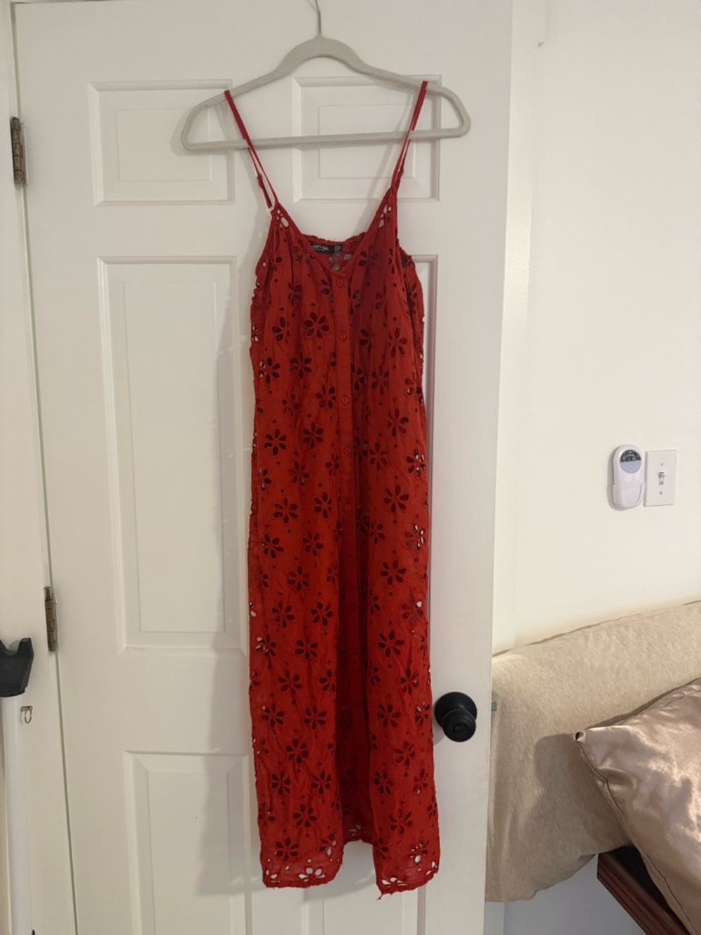 Nasty Gal Red Eyelet Maxi Beach Cover-Up Dress